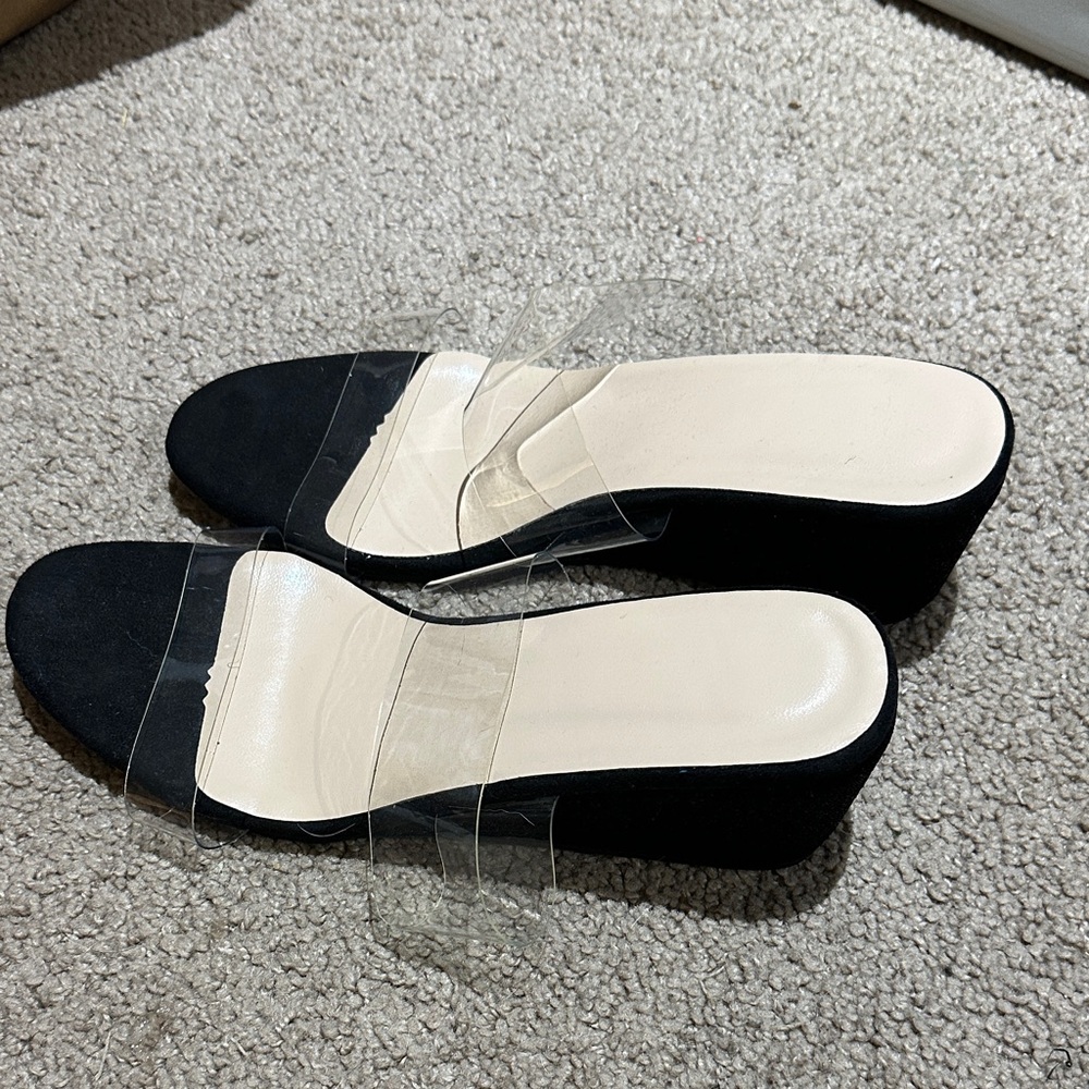 Chic Black Wedge Sandals with Clear Straps